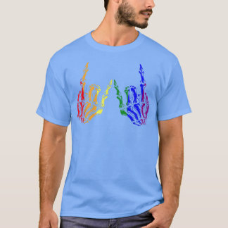 Camiseta Skeleton Rock Hand LGBTQ Legal Gay de Sinalizador 