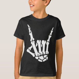 Camiseta Skeleton Rock Hand Pocket Figurino de Halloween C