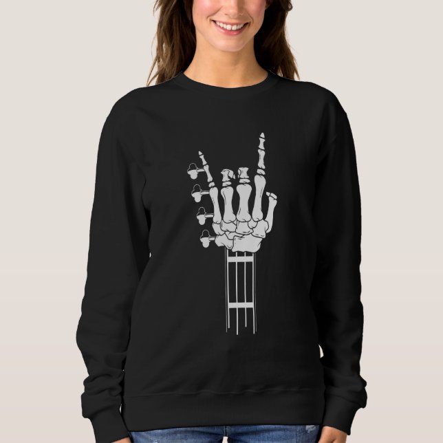 Camiseta Skeleton Rock Hand Sign Guitar Pick Guitarists Gui (Frente)