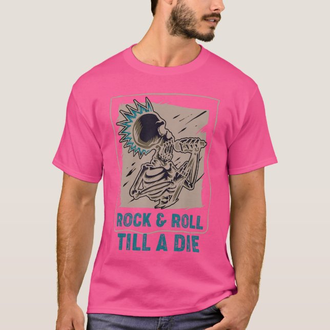 Camiseta Skeleton Rock Roll Till A Die Punk Rock Concert (Frente)