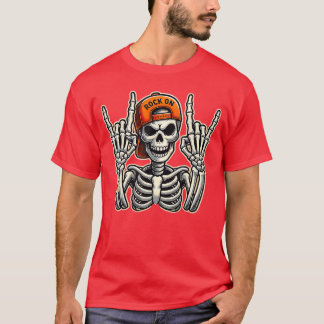 Camiseta Skeleton Rocker Skater Boné Halloween Punk Roc