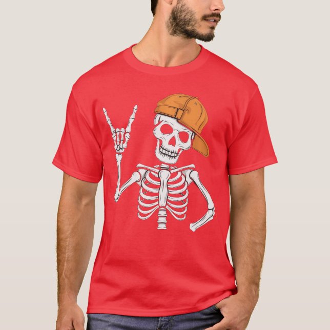 Camiseta Skeleton Rocker Women Men Boys Punk Rocker Long Sl (Frente)