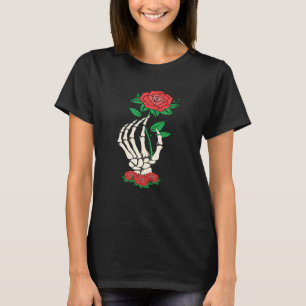 Camiseta Skeleton Rosa vermelha Flor Dia de os namorados Am
