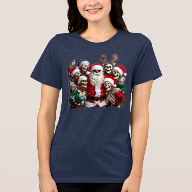 Camiseta Skeleton Santa Christmas Group Photo – Festive 3D  (Frente)
