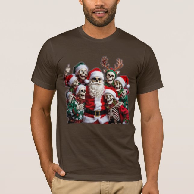 Camiseta Skeleton Santa Christmas Group Photo – Festive 3D  (Frente)