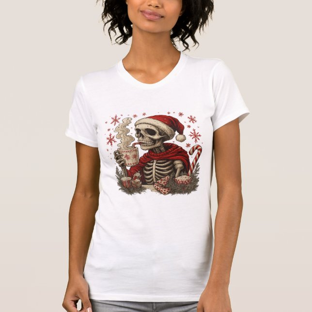 Camiseta Skeleton Santa Hot Cocoa Dark Christmas Humor (Frente)