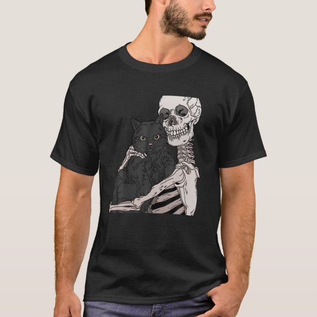Camiseta Skeleton Segurando Um Gato (Frente)