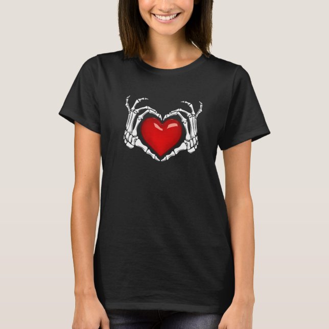 Camiseta Skeleton Sinal de Coração Bones Figurume Halloween (Frente)