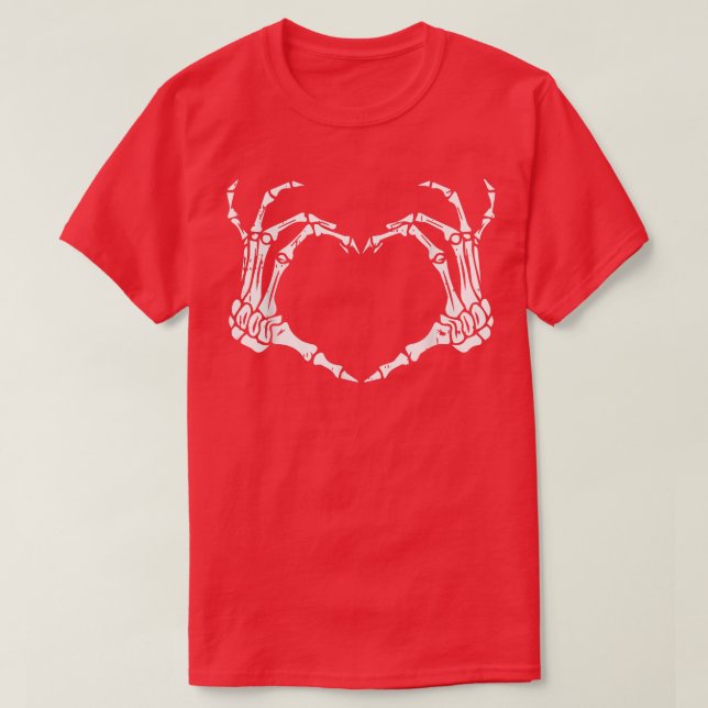 Camiseta Skeleton Sinal de Mão Coração Ossos Costume Engraç (Frente do Design)