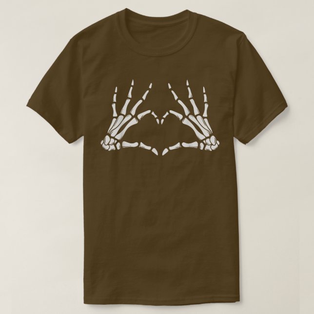 Camiseta Skeleton Sinal de Mão Coração Ossos Costume Engraç (Frente do Design)