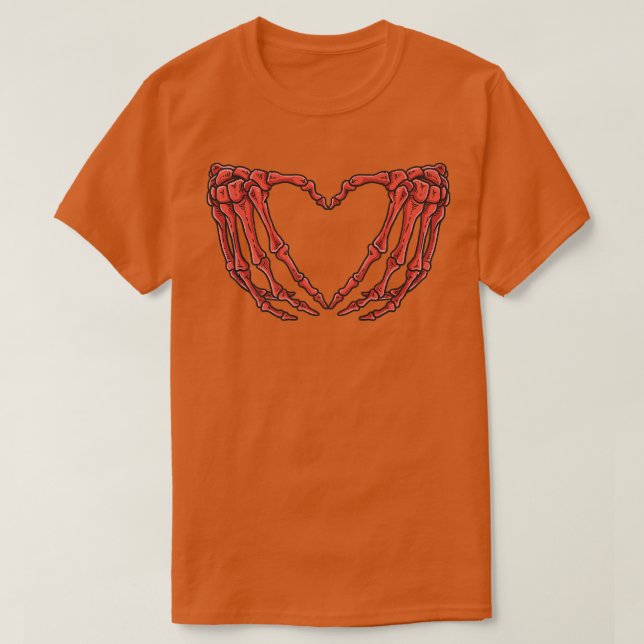 Camiseta Skeleton Sinal de Mão Coração Ossos Costume Engraç (Frente do Design)