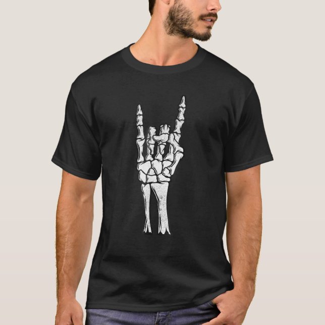 Camiseta Skeleton Sinal de Mão Diabo Cavalos Mão Gesto T Sh (Frente)