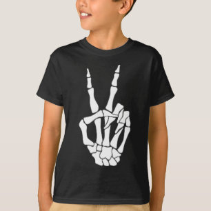 Camiseta Skeleton Sinal de Paz de Mão Osso Halloween Ske
