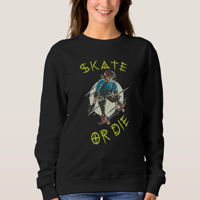Camiseta Skeleton Skateboarder skate ou die (Frente)