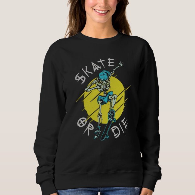 Camiseta Skeleton Skateboarder skate ou die (Frente)