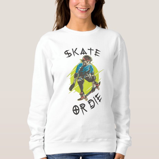 Camiseta Skeleton Skateboarder skate ou die (Frente)