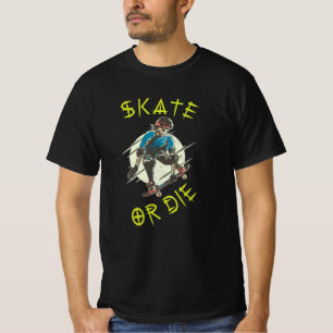 Camiseta Skeleton Skateboarder skate ou die