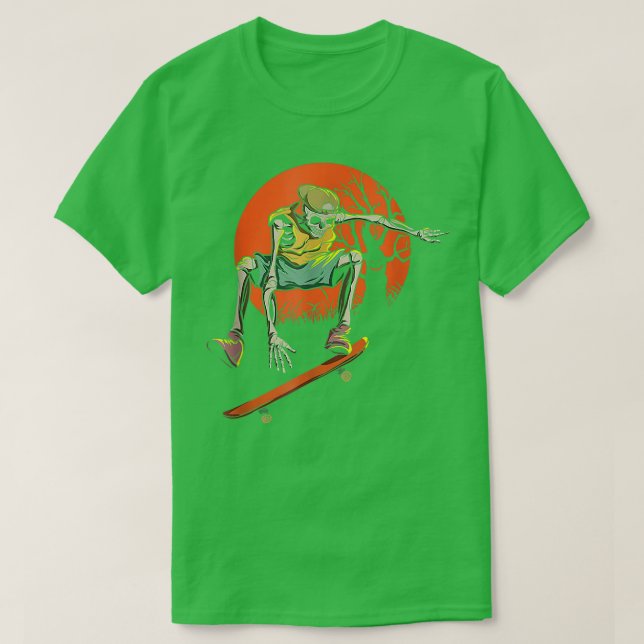 Camiseta Skeleton Skater No Dia Das Bruxas Com Skateboard (Frente do Design)