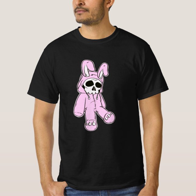 Camiseta Skeleton Skull Pink Morto Hare Costume Rabbit Bunn (Frente)