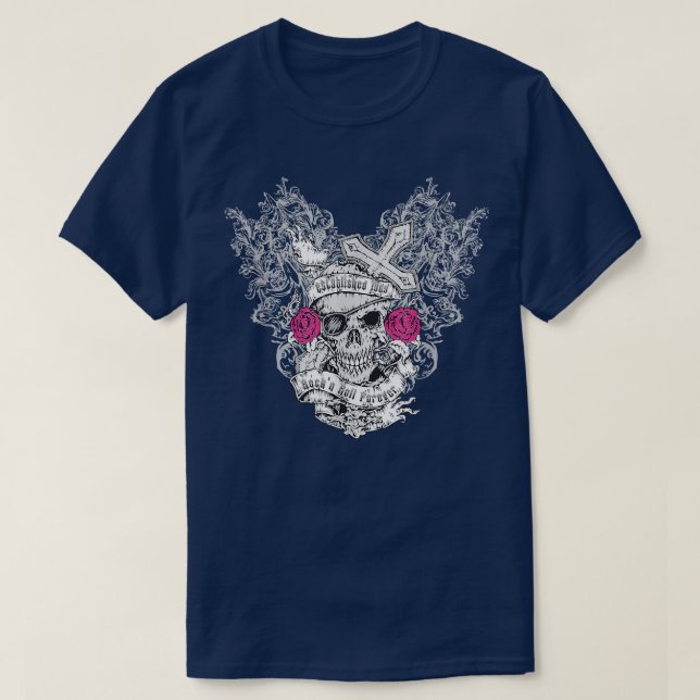 Camiseta Skeleton Skull Rosas Cross Bones - Rock And Roll T (Frente do Design)