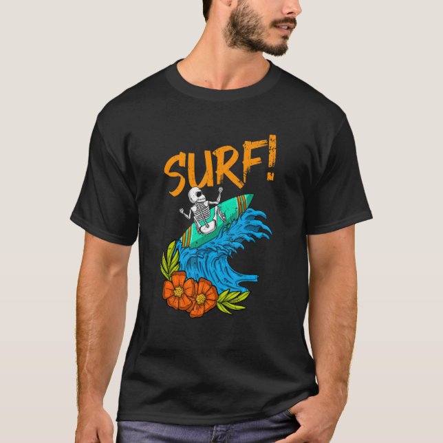 Camiseta Skeleton Surfer Vintage Hawaii Onsa Surf Surfing (Frente)
