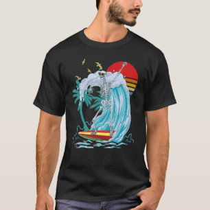 Camiseta Skeleton Surfing Retro Surf Surfing