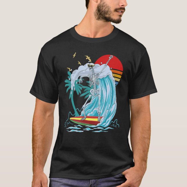 Camiseta Skeleton Surfing Retro Surf Surfing (Frente)