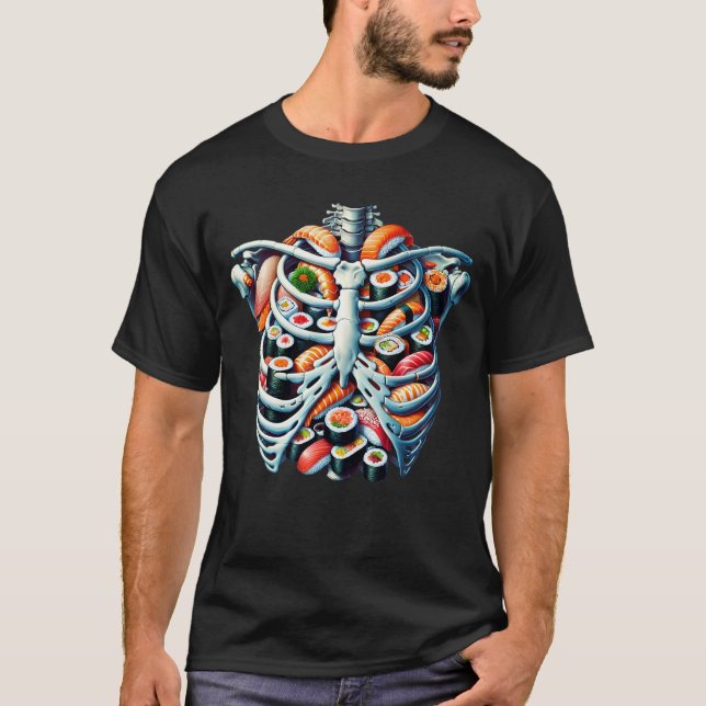 Camiseta Skeleton Sushi Lover Comida Japonesa Engraçado (Frente)