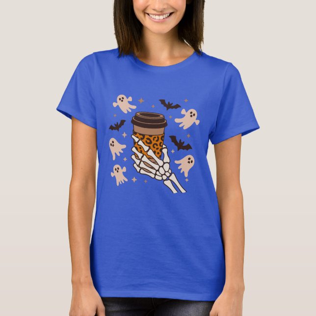 Camiseta Skeleton T-Shirt, Funny Skeleton Tee, Coffee Lover (Frente)