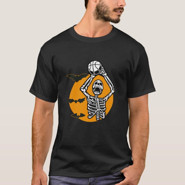 Camiseta Skeleton Toca Voleibol na Noite das Bruxas (Frente)