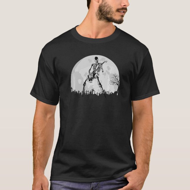 Camiseta Skeleton tocando guitarra elétrica Solo na LuaG (Frente)