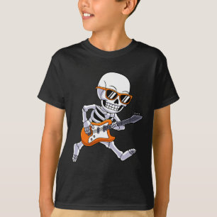 Camiseta Skeleton Tocando Guitarra Rock E Roll Boys Criança