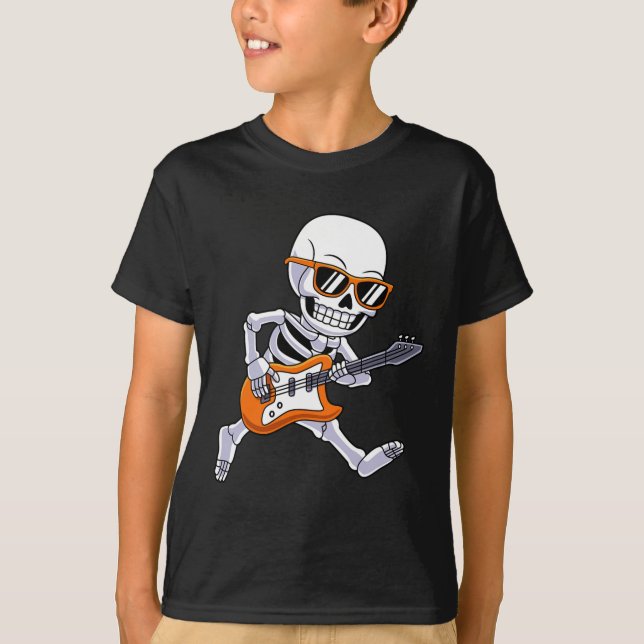 Camiseta Skeleton Tocando Guitarra Rock E Roll Boys Criança (Frente)