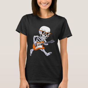 Camiseta Skeleton Tocando Guitarra Rock E Roll Boys Criança
