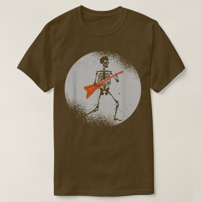 Camiseta Skeleton tocando guitarra Rock Moon Halloween (Frente do Design)