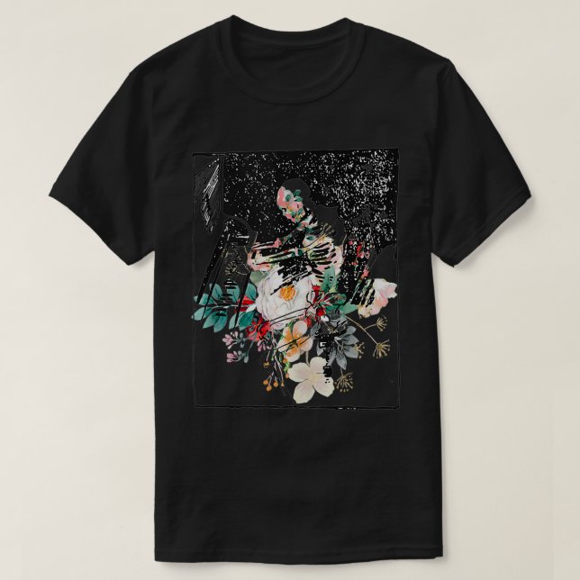 Camiseta Skeleton Tocando Piano Desenho Abstrato Arte (Frente do Design)