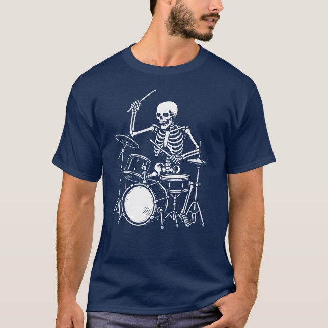 Camiseta Skeleton tocando Trabalho de arte de tambores (Frente)