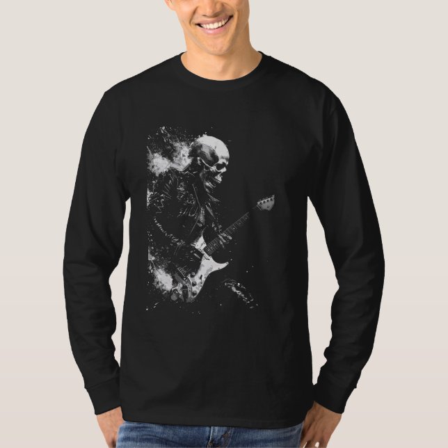 Camiseta Skeleton tocando violão, Rock Star Shreding Guita (Frente)