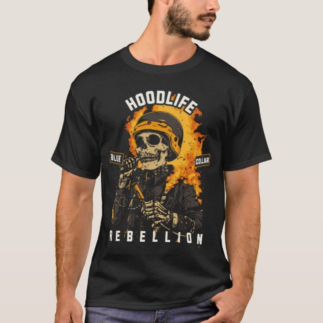 Camiseta Skeleton Welder in Flames - HoodLife Welder Gift D (Frente)