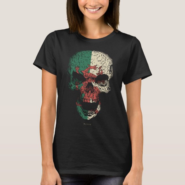 Camiseta Skeleton Welsh Roots - Sinalizador do País de Gale (Frente)