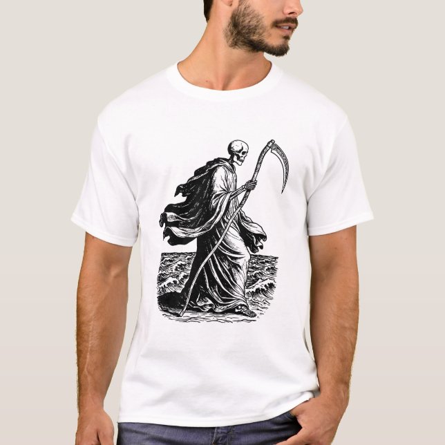 Camiseta skeleton with the scythe at the sea (Frente)