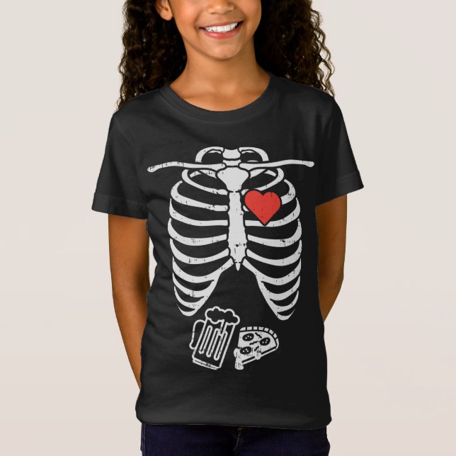 Camiseta Skeleton X-Ray Pizza Beer Pregnance (Frente)