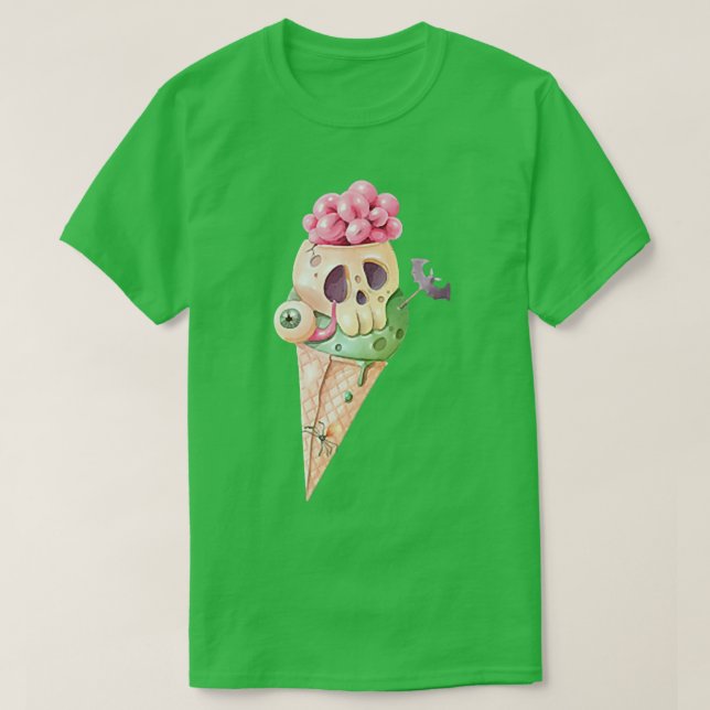 Camiseta Skeleton Yummy Sorvete Cone Eyeball Spider Bat H (Frente do Design)