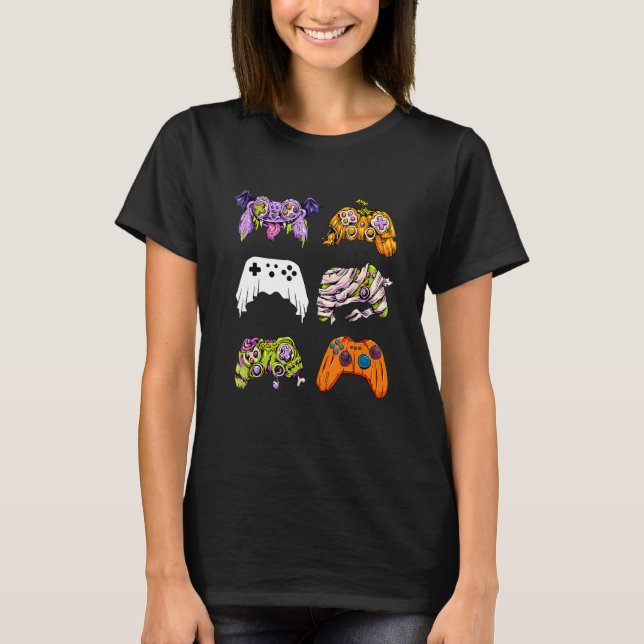 Camiseta Skeleton Zombie Gaming Controllers Mummy Halloween (Frente)