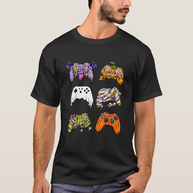 Camiseta Skeleton Zombie Gaming Controllers Mummy Halloween (Frente)