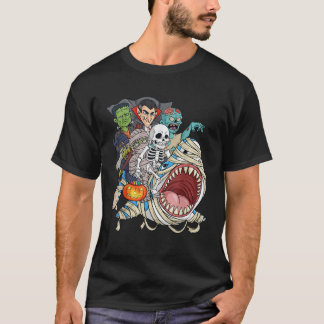 Camiseta Skeleton Zombie Riding Mummy Shark Vampire Hallowe