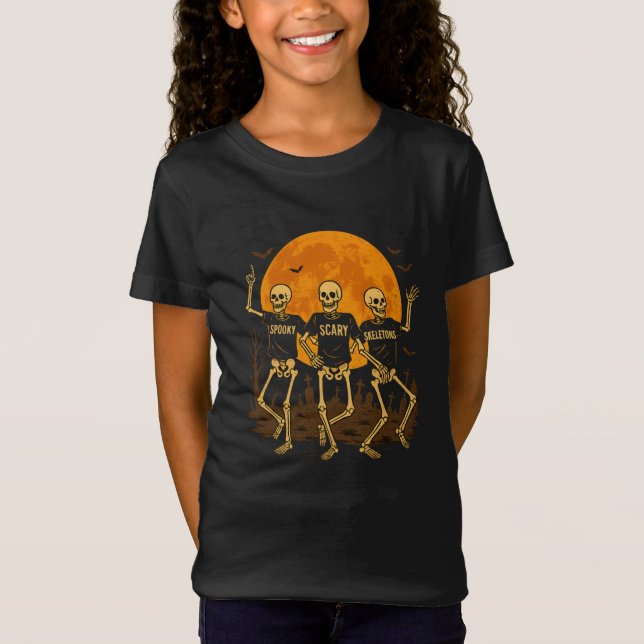 Camiseta Skeletons Assustadores do Dia das Bruxas - Dança (Frente)