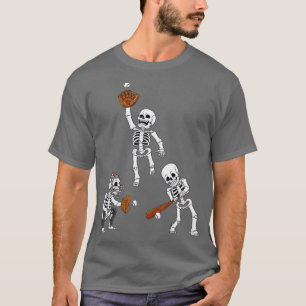 Camiseta Skeletons de Beisebol Halloween Meninos de Apanhad