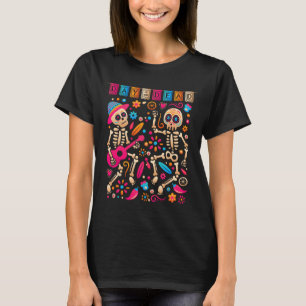 Camiseta Skeletons Mexicanos Dançantes Coloridos - Dia Boni