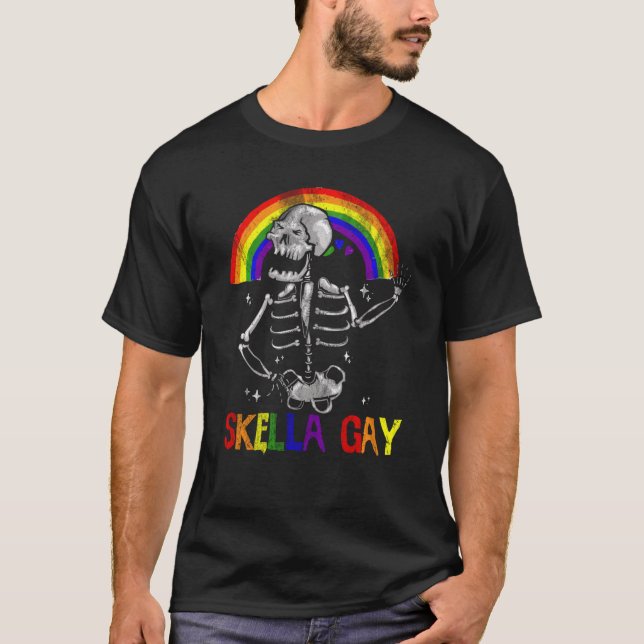Camiseta Skella Gay Skeleton Dia de as Bruxas engraçado Sku (Frente)